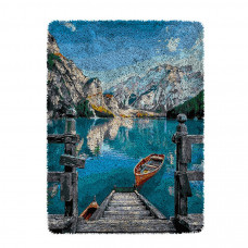 Набір для килимової вишивки килимок Пейзаж Озеро Човен (основа-канва, нитки, гачок для килимової вишивки)