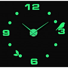Настінний обємний 3D-годинник великий 120 см світний у темряві з цифрами та пташкою колір салатовий diy