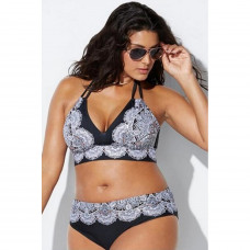 Купальник жіночий роздільний великий розмір 3XL 52 чорний із принтом