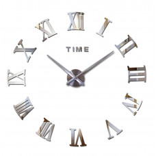 Настінний обємний 3D годинник великий 120см з римськими цифрами колір срібло diy зроби сам Art Clock 3d