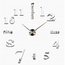 Настінний обємний 3D годинник великий 120см з цифрами і словами колір срібло diy зроби сам Art Clock 3d