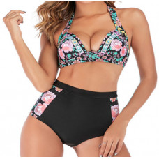 Купальник жіночий роздільний великий розмір 3XL 52 чорний із принтом