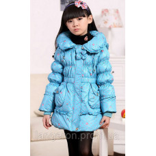Пуховик для дівчинки куртка зимова на натуральному пуху блакитний розмір 128