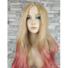 Перука довга хвиляста блонд з проділом і рожевим омбре без чубчика жіноча 70см