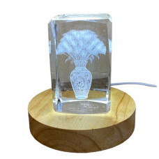 Нічник Кришталевий куб із гравіюванням Ваза з квітами з LED-підставкою підсвіткою USB 5 В