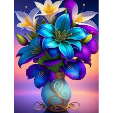 Алмазна мозаїка Лілії у вазі  25*35см круглі камені за номерами (розмір полотна 30*40 см)