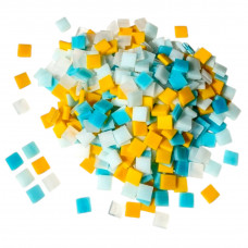 Набір шматочків мозаїки слюда форма квадрат 200 г 10*10*2,7 мм 300 штук колір Мікс Блакитний жовтий білий