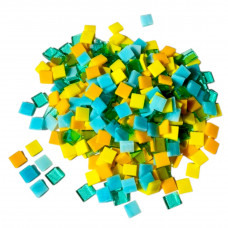 Набір шматочків мозаїки слюда форма квадрат 200 г 10*10*2,7 мм 300 штук колір Мікс Блакитний жовтий