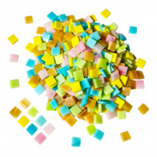 Набір шматочків мозаїки слюда форма квадрат 200 г 10*10*2,7 мм 300 штук колір Мікс Блакитний жовтий білий рожевий