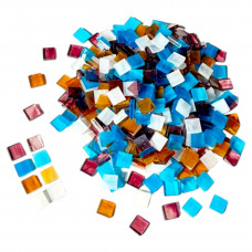 Набір шматочків мозаїки слюда форма квадрат 200 г 10*10*2,7 мм 300 штук колір Мікс Блакитний коричневий білий