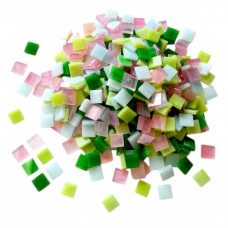 Набір шматочків мозаїки слюда форма квадрат 200 г 10*10*2,7 мм 300 штук колір Мікс Зелений рожевий білий