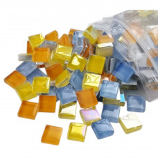 Шматочки мозаїки 1*1 см Колір Мікс Блакитний-жовтий (200-220 штук 200 грамів) зі скла. Форма квадрат.