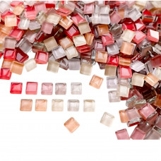 Шматочки мозаїки 1*1 см Колір Мікс Рожевий (200-220 штук 200 грамів) зі скла. Форма квадрат.