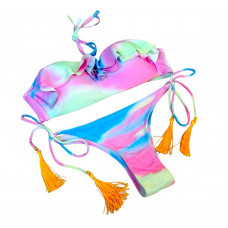 Купальник різнобарвний з воланами плавки на зав’язках бразиліана М роздільний жіночий стильний красивий