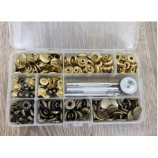 Набір для встановлення кнопок 15 мм 120 кнопок бронза і золото