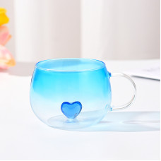 Чашка скляна прозора блакитна з фігуркою на дні Серце блакитне 400 мл