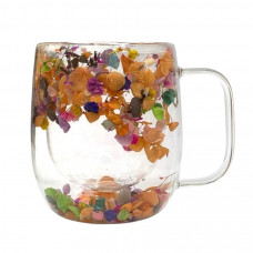 Чашка з подвійним дном прозора із сухоцвітами пелюстками різнокольоровими 350мл