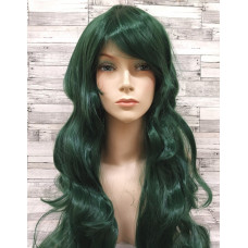 Перука зелена довга хвиляста з довгим чубчиком жіноча для жінок 80см зі штучного волосся