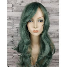 Перука зелена довга хвиляста з довгим чубчиком жіноча для жінок 60см зі штучного волосся