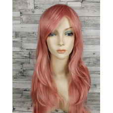 Перука рожева довга хвиляста з довгим чубчиком жіноча для жінок 65см зі штучного волосся