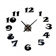 Годинник настінний  великий, чорні цифри з акрилу, круг срібного кольору з римськими цифрами