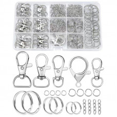 Набір фурнітури для створення брелока срібло кільце для брелка, карабін, сполучне кільце