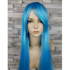 Перука блакитна довга пряма з довгим чубчиком жіноча для жінок 80см зі штучного волосся
