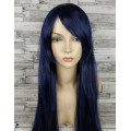 Перука синя темна довга пряма з довгим чубчиком жіноча для жінок 80см зі штучного волосся