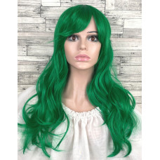 Перука зелена довга хвиляста з довгим чубчиком жіноча для жінок 65см зі штучного волосся