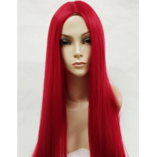 Перука червона довга пряма без чубчика з проділом жіноча для жінок 100см зі штучного волосся
