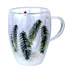 Чашка з подвійним дном прозора з гілочками ялинки 350мл