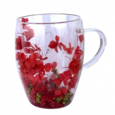 Чашка з подвійним дном жовт.+зелений+рожеві. квітками 350мл