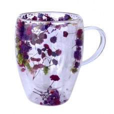 Чашка з подвійним дном жовт.+зелений+рожеві. квітками 350мл