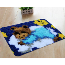 Набір для килимової вишивки килимок ведмедик в блакитному (основа-канва, нитки, гачок для килимової вишивки)