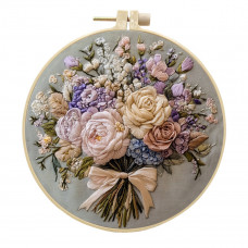 Набір для вишивання гладдю з пяльцями 15 см. Букет квітів.
