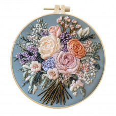 Набір для вишивання гладдю з пяльцями 15 см. Букет квітів.