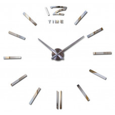 Настінний обємний 3D годинник великий 120см з полосками колір срібло diy зроби сам Art Clock 3d дзеркальні великі