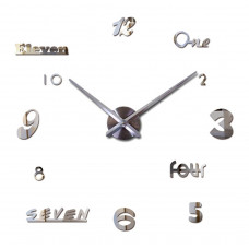 Настінний обємний 3D-годинник великий 120 см із цифрами та словами колір срібло diy зроби сам Art Clock 3d