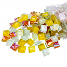 Шматочки мозаїки 10*10*3,7мм Колір Мікс Жовтий білий (250 штук 200 г) зі скла. Форма квадрат