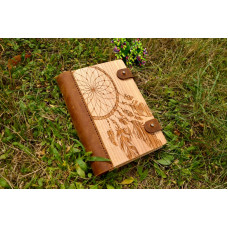 Блокнот деревяний Ловець снів обкладинка з натурального дерева і натуральної шкіри з застібкою магніт