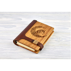 Блокнот Єдиноріг з натурального дерева і натуральної шкіри з застібкою магніт