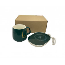 Кухоль керамічний з підставкою з підігрівом набір зелений