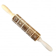 Деревяна скалка з різьбленим рельєфним малюнком для розкочування тіста. Візерунок №12 квадратики із малюнок.