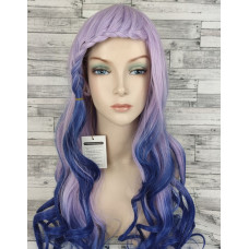Перука фіолетова з синім довга хвиляста з довгим чубчиком жіноча для жінок 75см зі штучного волосся