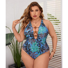 Купальник жіночий суцільний суцільний блакитний з візерунком 3XL 52 великий розмір