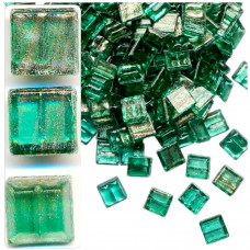 Шматочки мозаїки із зубчастою зворотною стороною 1*1 см Колір зелений із блиском  (300 штук 200 грам) Форма квадрат