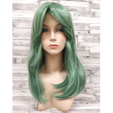 Перука зелена середня пряма з довгим чубчиком жіноча для жінок 50см зі штучного волосся (5785)