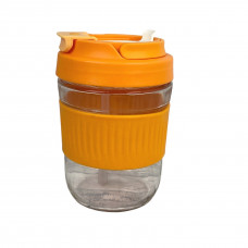 Склянка з кришкою, силіконовою трубочкою Оранжевого кольору 400мл