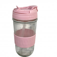 Склянка з кришкою, силіконовою трубочкою Рожевого кольору 500мл