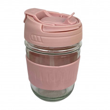 Склянка з кришкою, силіконовою трубочкою Рожевого кольору 350мл